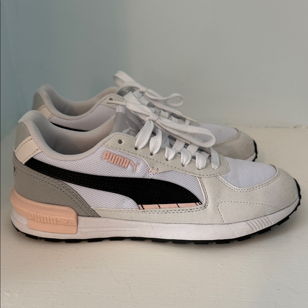 Puma White and Black Sneakers with Peach/pink Highlights